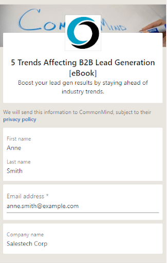 linkedin lead gen form example